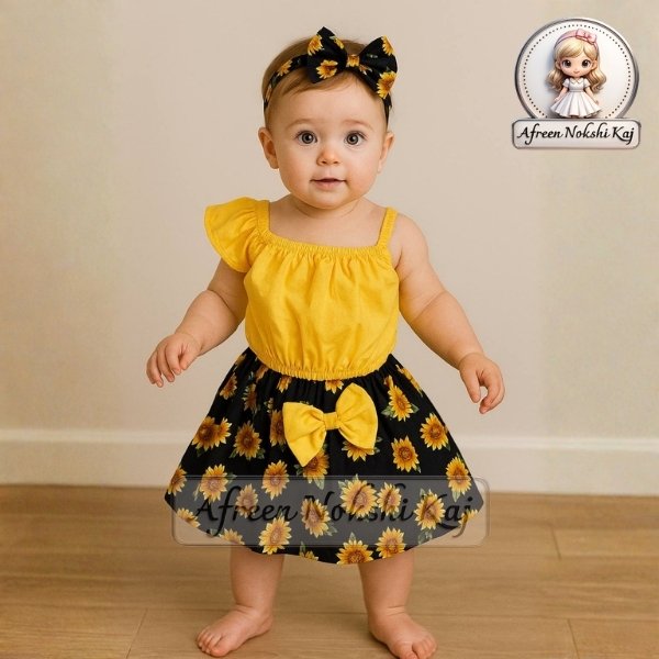Elegant Yellow Humdjud Colorful Floral Western Dress